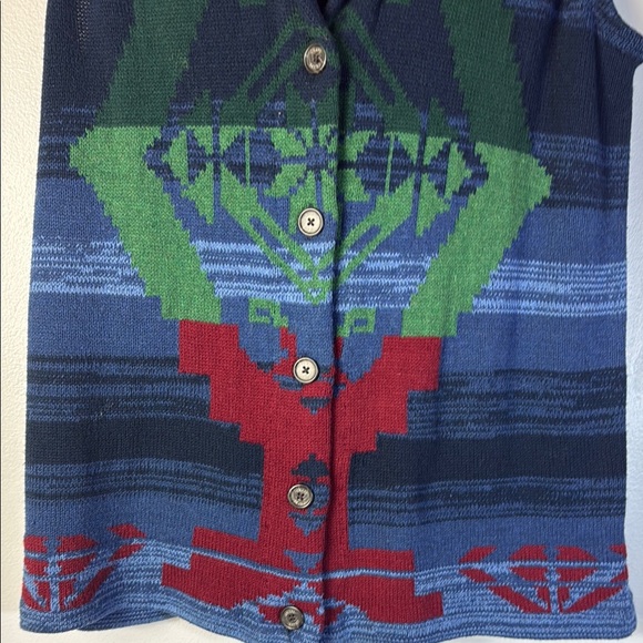 Chaps Blue and Red Southwestern Tribal Patterned Vest - Picture 8 of 10